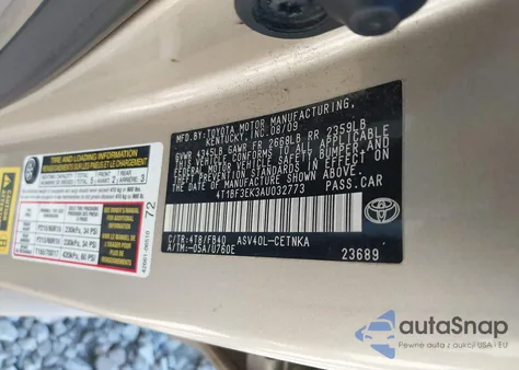 2010 Toyota Camry Le из США, поврежденный, VIN 4T1BF3EK3AU032773